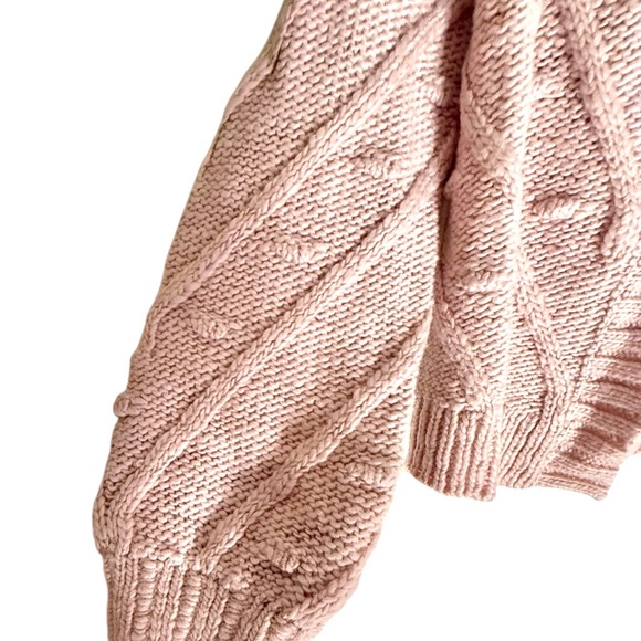 Lucky Brand Blush Pink Cable Knit Open Front Cardigan Sweater XS Cozy Chunky - Picture 4 of 5
